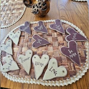 Rustic Heart-Shaped Wooden Decor - Set Of 12 - Ornaments / Wall Hangings